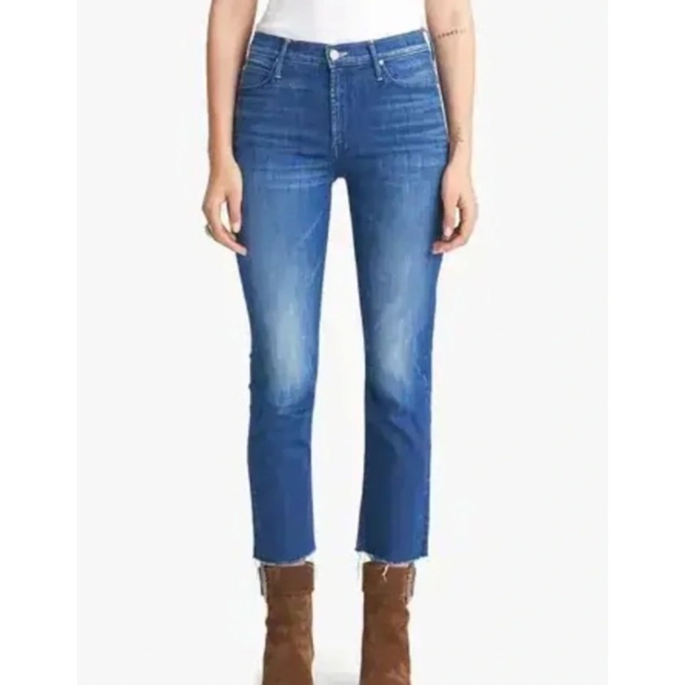 Mother The Mid Rise Dazzler Crop Fray Jeans Squeeze It Blue 1766-360 Size 26